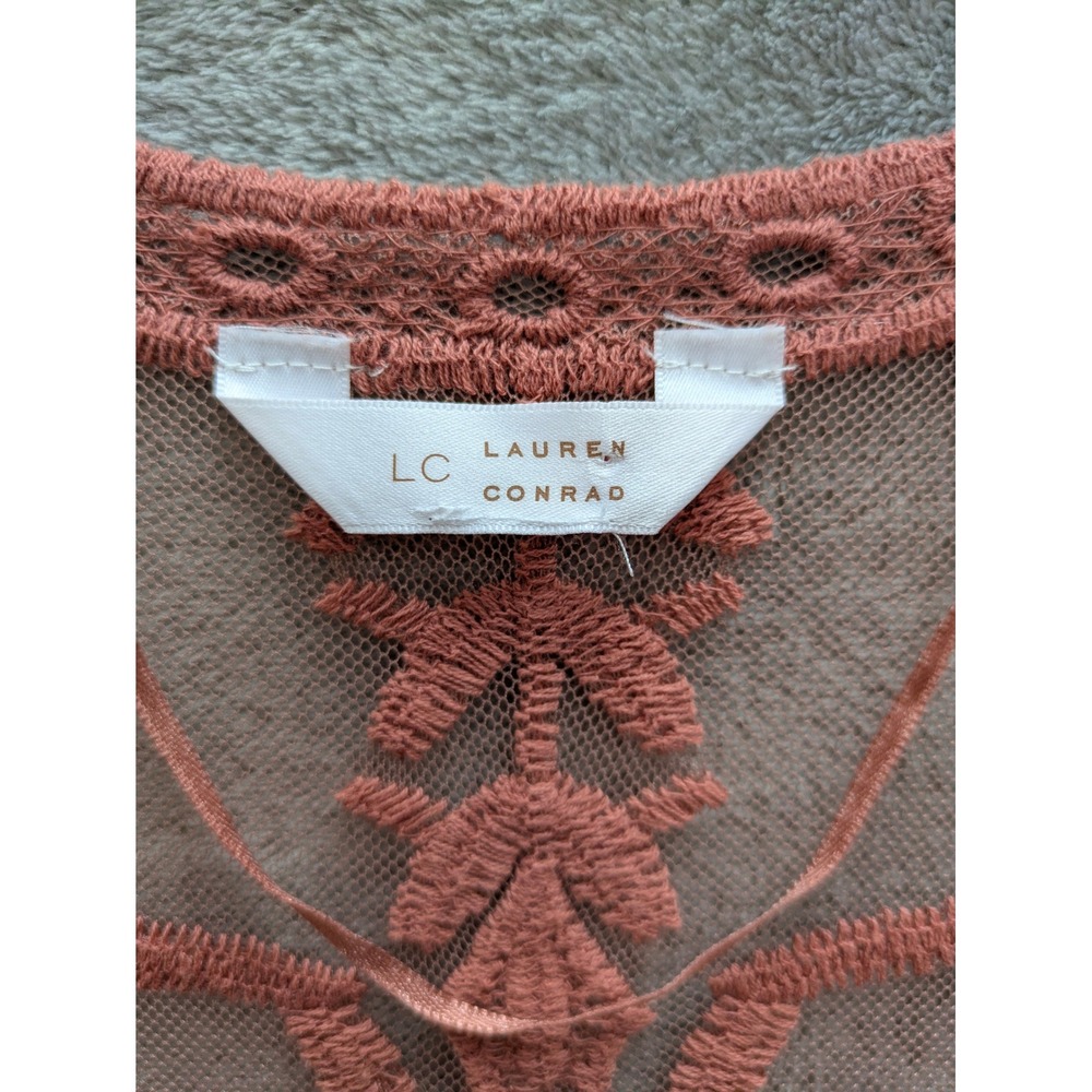 Boho Embroidered Mesh Kimono Cardigan Women One Size Terracotta Rose Festival - Picture 2 of 7